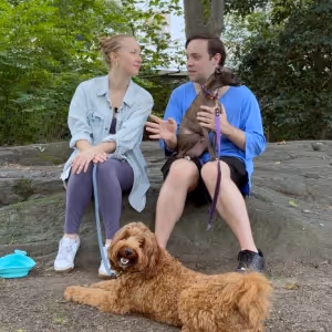 Exclusive: Natasha Hodgson & Jak Malone Cuddle up with Their Broadway Pets, Sydney & Dracula