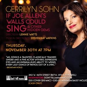 Gerrilyn Sohn To Return To Don't Tell Mama With IF JOE ALLEN'S WALLS COULD SING &…
