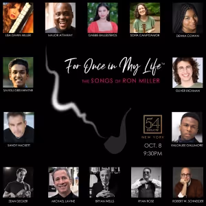 FOR ONCE IN MY LIFE: The Songs of Ron Miller to Premiere at 54 Below in October