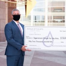 Avenue Of The Arts Costa Mesa Hotel Presents Large Check To Support Online Arts Exper