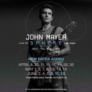 JOHN MAYER LIVE AT SPHERE to Add Shows at Las Vegas Venue