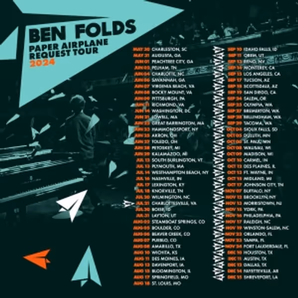 Ben Folds Adds Fall Dates to His 2024 Paper Airplane Request Tour Photo