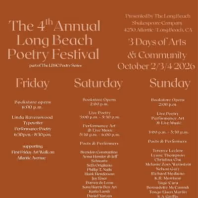 4th Annual Long Beach Poetry Festival to Open at Helen Borgers Theater