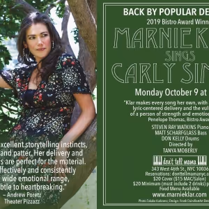 Review: MARNIE KLAR SINGS CARLY SIMON Finds The Right Tone at Don't Tell Mama