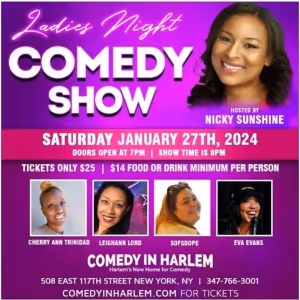 Comic Nicky Sunshine Hosts Ladies Night Showcase @ Comedy in Harlem Next Week