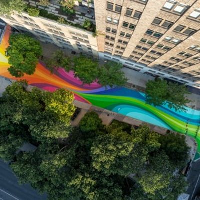 Hudson Square BID Installs 6,000-Sq-Ft 'Urban Flow' Asphalt Mural on Little Sixth Avenue