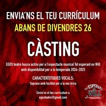 CASTING CALL: TOT ESPERANT EN WILL busca actriz