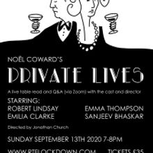 Lockdown Theatre Announces Live Virtual Table Read Of PRIVATE LIVES With Emma…