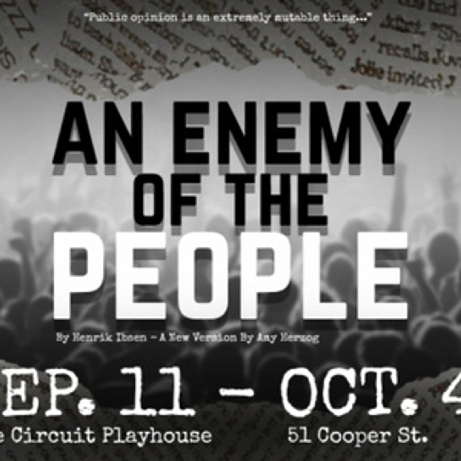 AN ENEMY OF THE PEOPLE to Open at The Circuit Playhouse