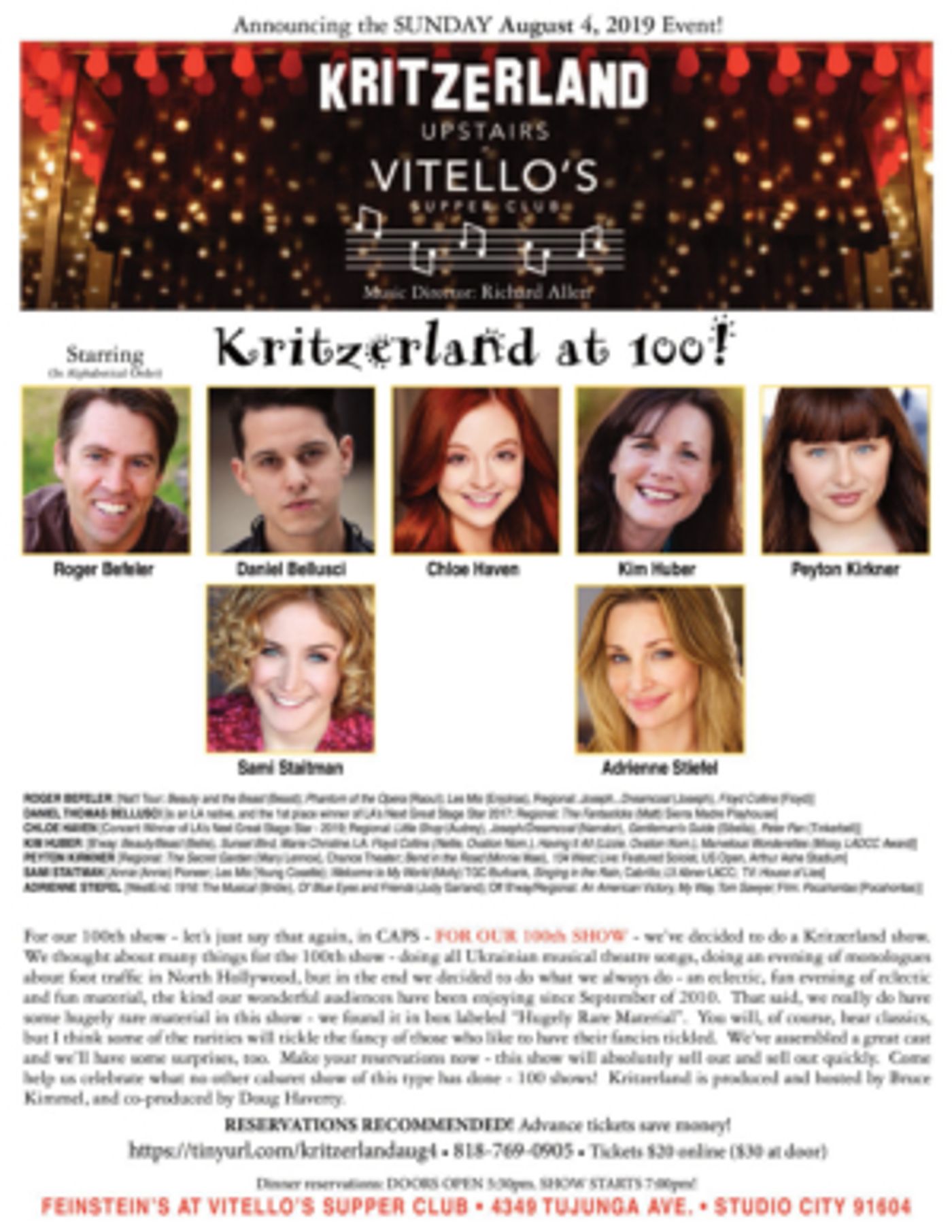 KRITZERLAND AT 100 Comes To Feinstein's At Vitello's, August 4 - Hold For Rob KRITZERLAND AT 100 Comes To Feinstein's At Vitello's, August 4 - Hold For Rob Image