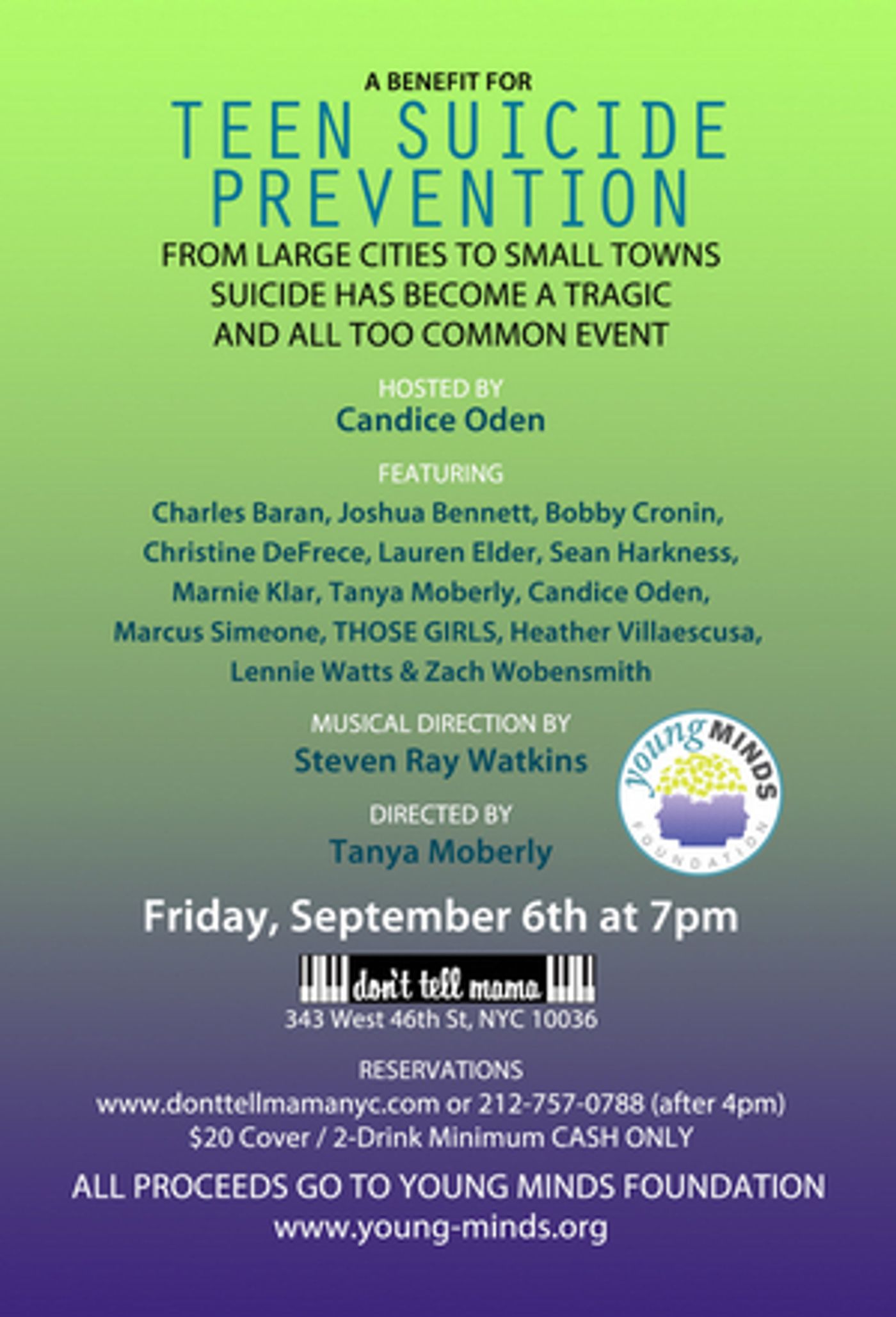 Feature: TEEN SUICIDE PREVENTION BENEFIT at Don't Tell Mama  Image