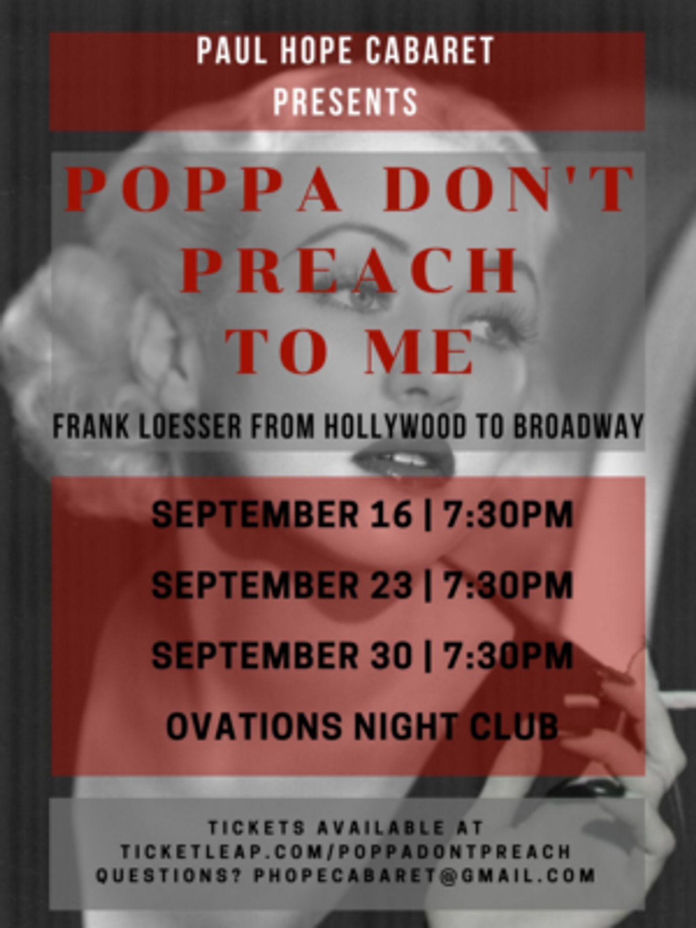 Paul Hope Cabaret Presents Poppa Don't Preach to Me: Frank Loesser from Hollywood to Broadway  Image