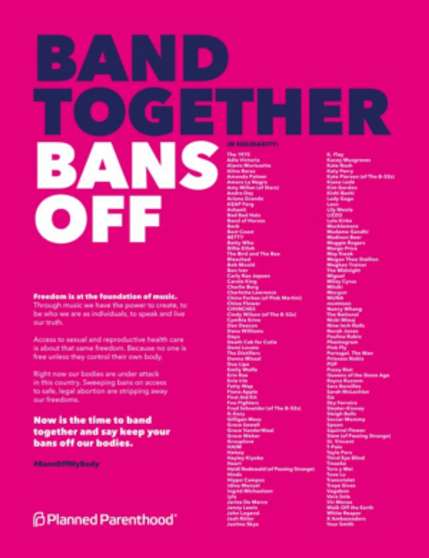 Planned Parenthood Launches 'Band Together, Bans Off' with Lizzo, Ariana Grande, Lady Gaga, and More  Image