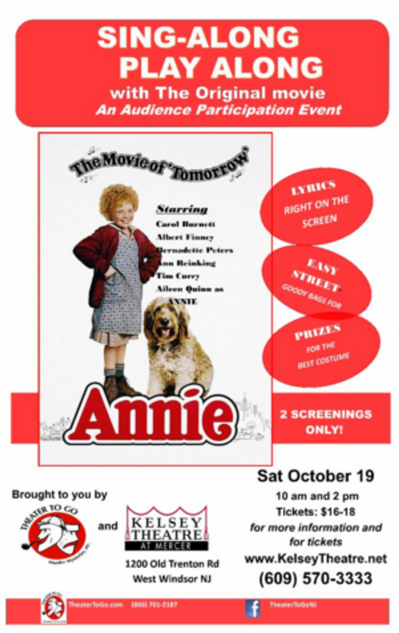 Theater To Go Presents a Sing Along and Play Along Movie Musical Interactive Screening of ANNIE Theater To Go Presents a Sing Along and Play Along Movie Musical Interactive Screening of ANNIE Image