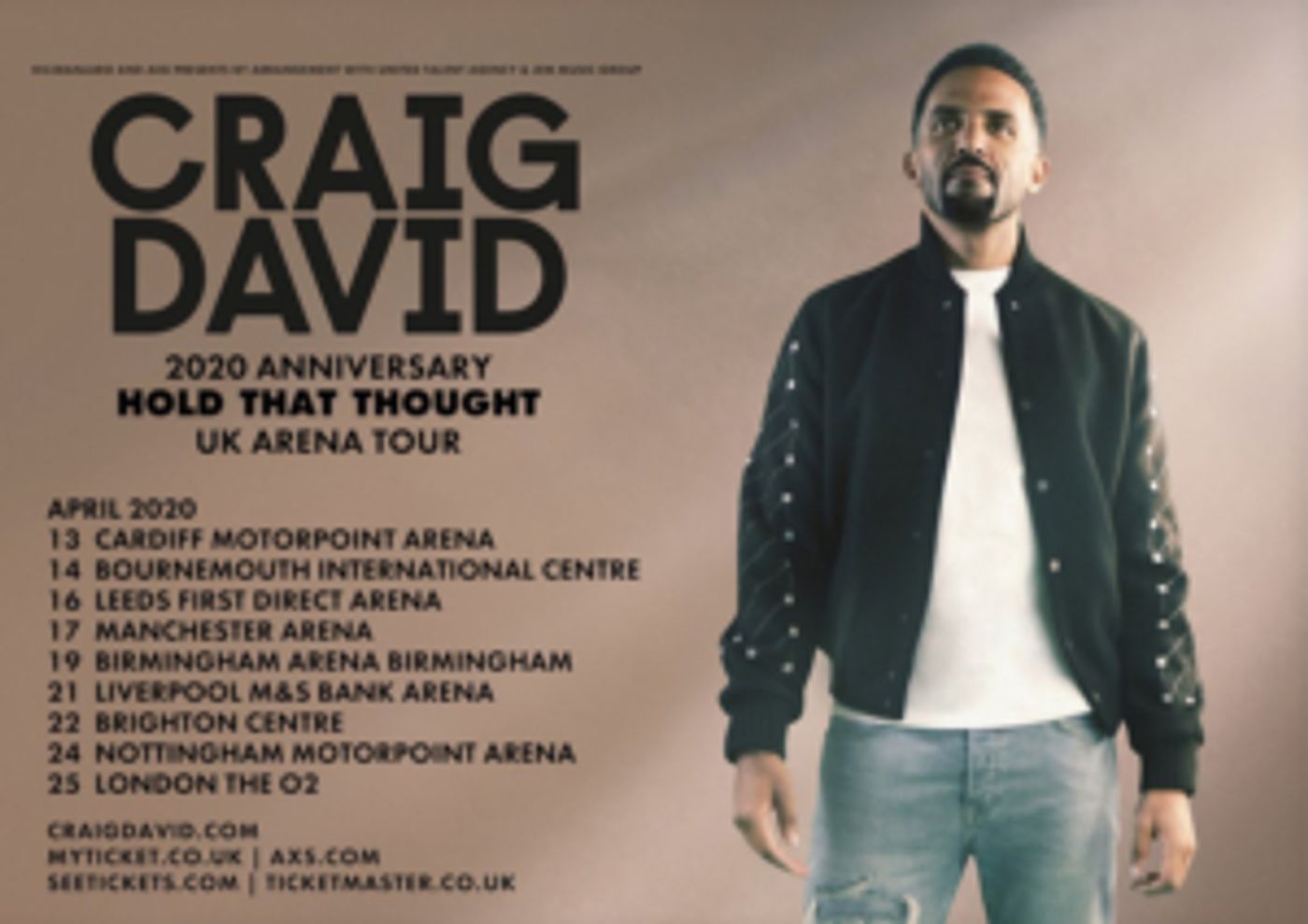 Craig David Announces 2020 Arena Tour  Image