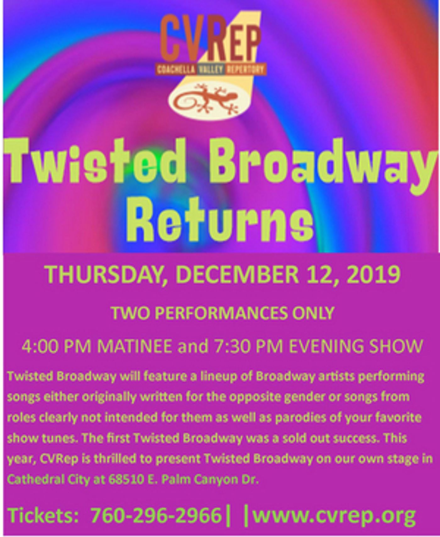 Feature: TWISTED BROADWAY RETURNS at CV Rep Theater Feature: TWISTED BROADWAY RETURNS at CV Rep Theater Image