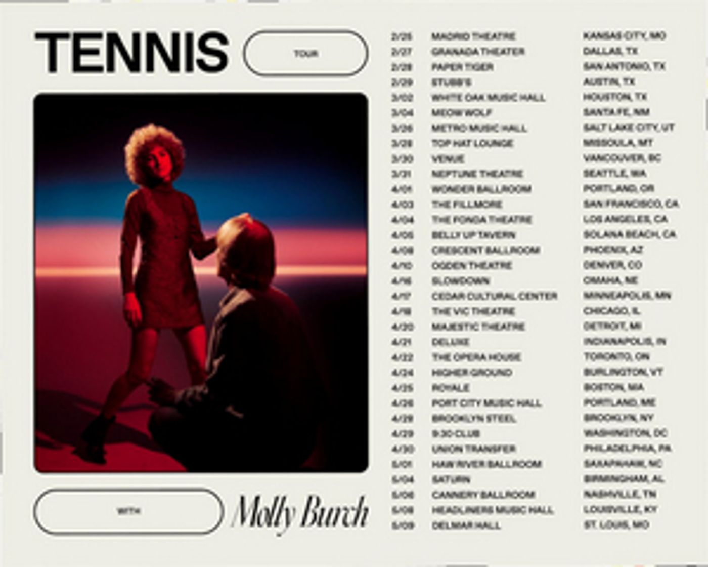 Tennis Announces Tour Dates, New Album Out February 14 Tennis Announces Tour Dates, New Album Out February 14 Image