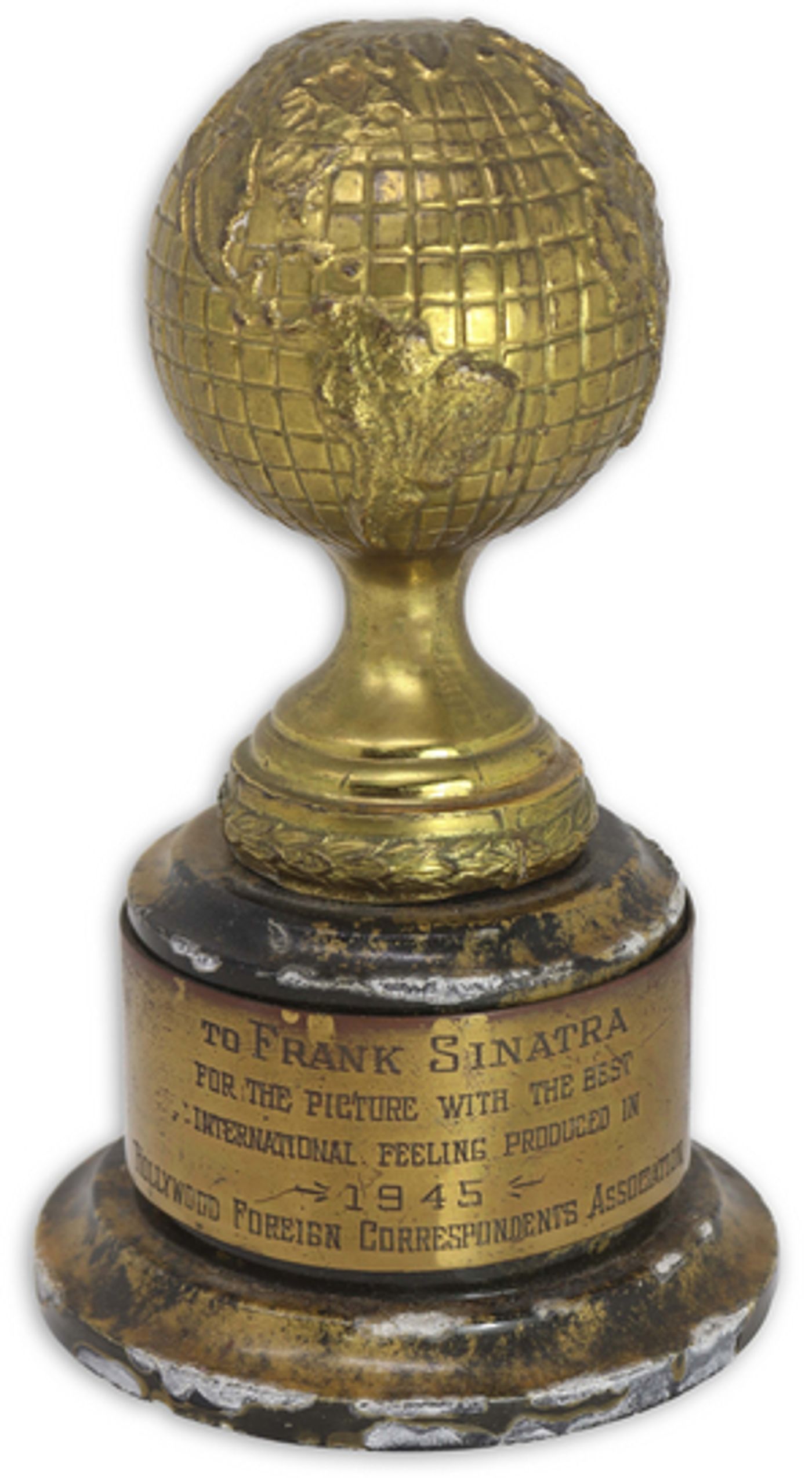 Frank Sinatra's 1945 Golden Globe Award for Film Promoting Jewish Tolerance to be Auctioned Frank Sinatra's 1945 Golden Globe Award for Film Promoting Jewish Tolerance to be Auctioned Image