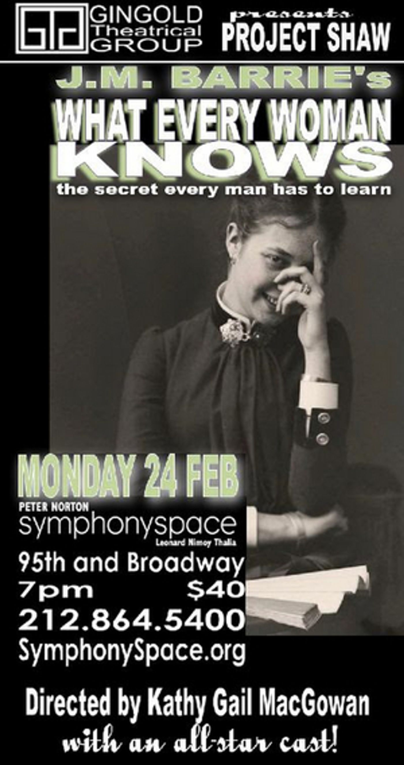 Project Shaw Will Continue 2020 Season with WHAT EVERY WOMAN KNOWS by J. M. Barrie  Image