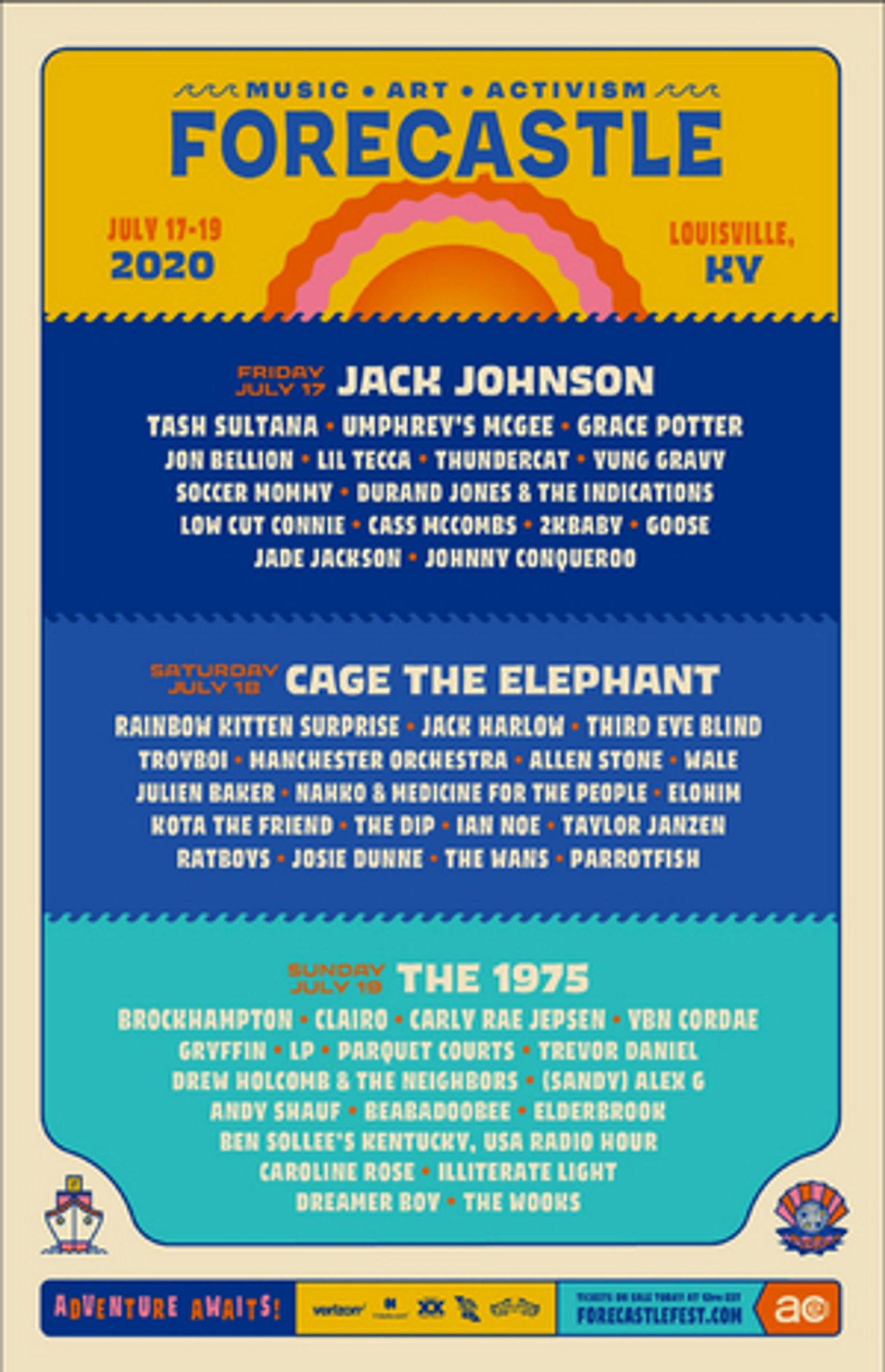 Jack Johnson, Cage The Elephant and The 1975 to Headline Forecastle 2020  Image