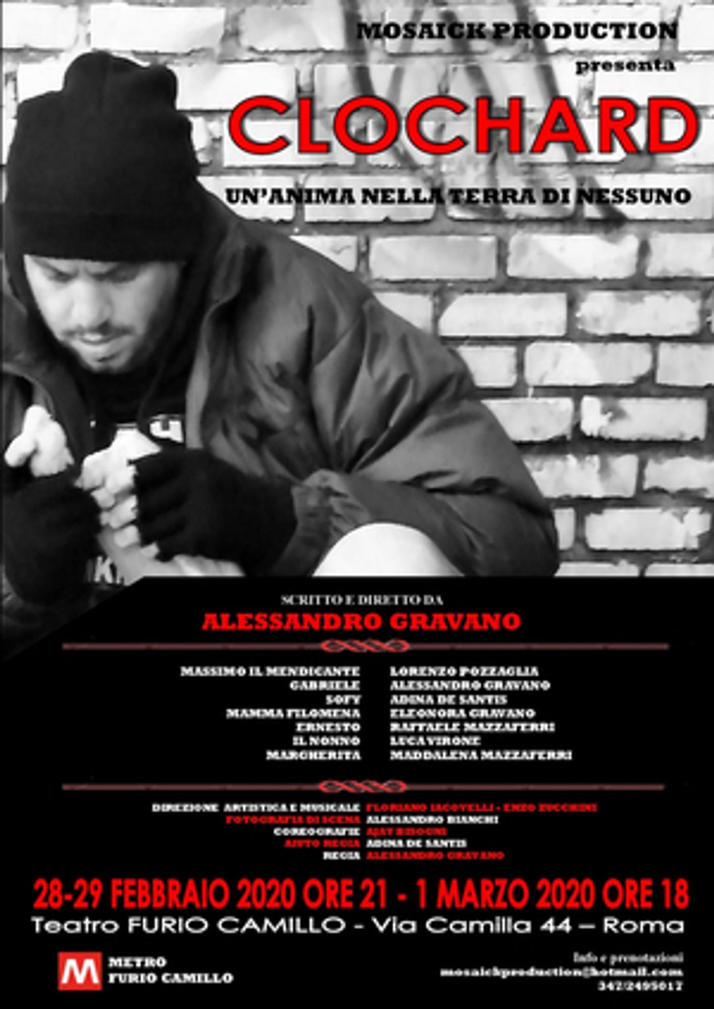 CLOCHARD, UN'ANIMA NELLA TERRA DI NESSUNO al Teatro Furio Camillo COMUNICATO STAMPA CLOCHARD, UN'ANIMA NELLA TERRA DI NESSUNO al Teatro Furio Camillo COMUNICATO STAMPA Image