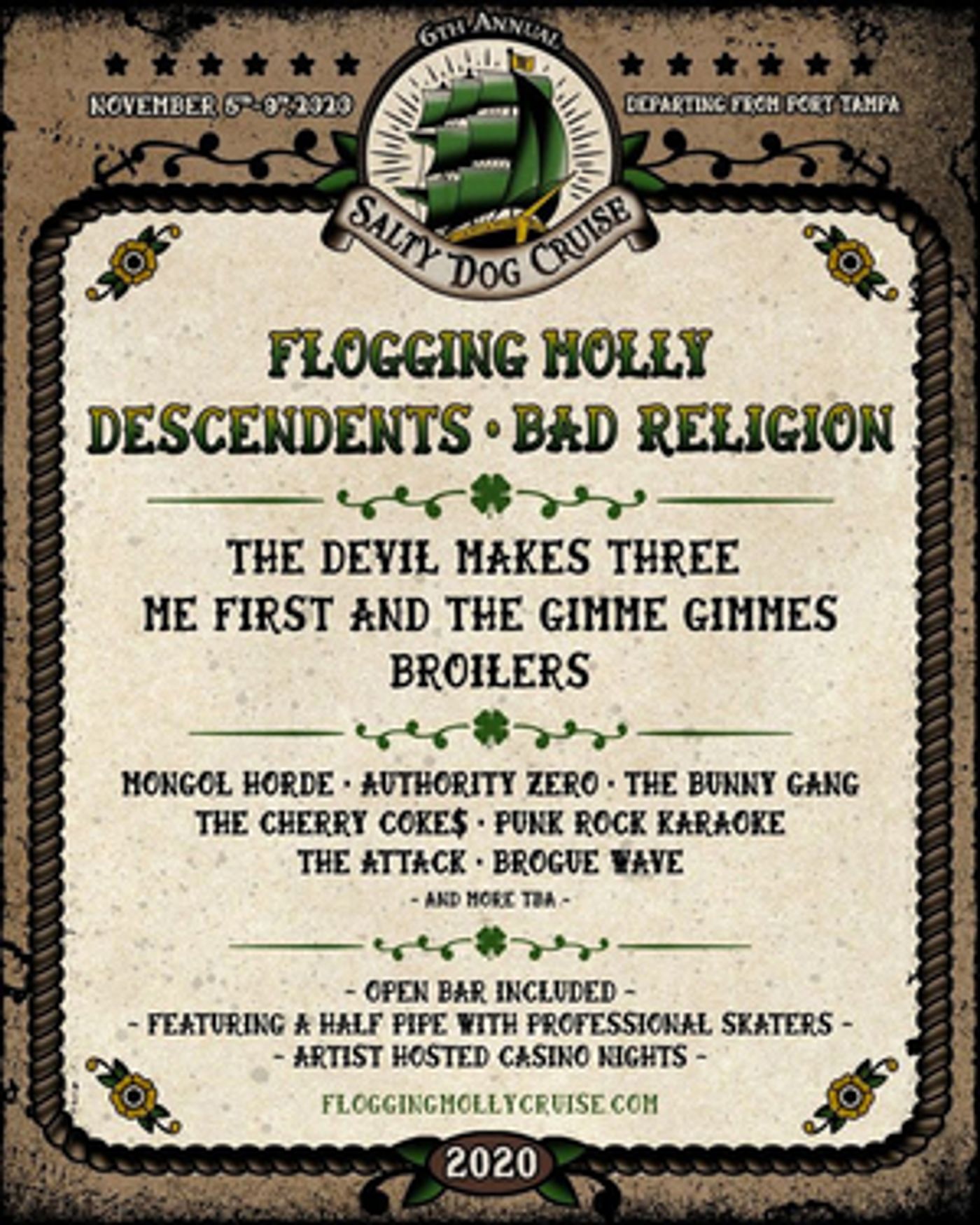 Flogging Molly's Salty Dog Cruise 2020 Lineup Announced Feat. Descendents, Bad Religion, & More  Image