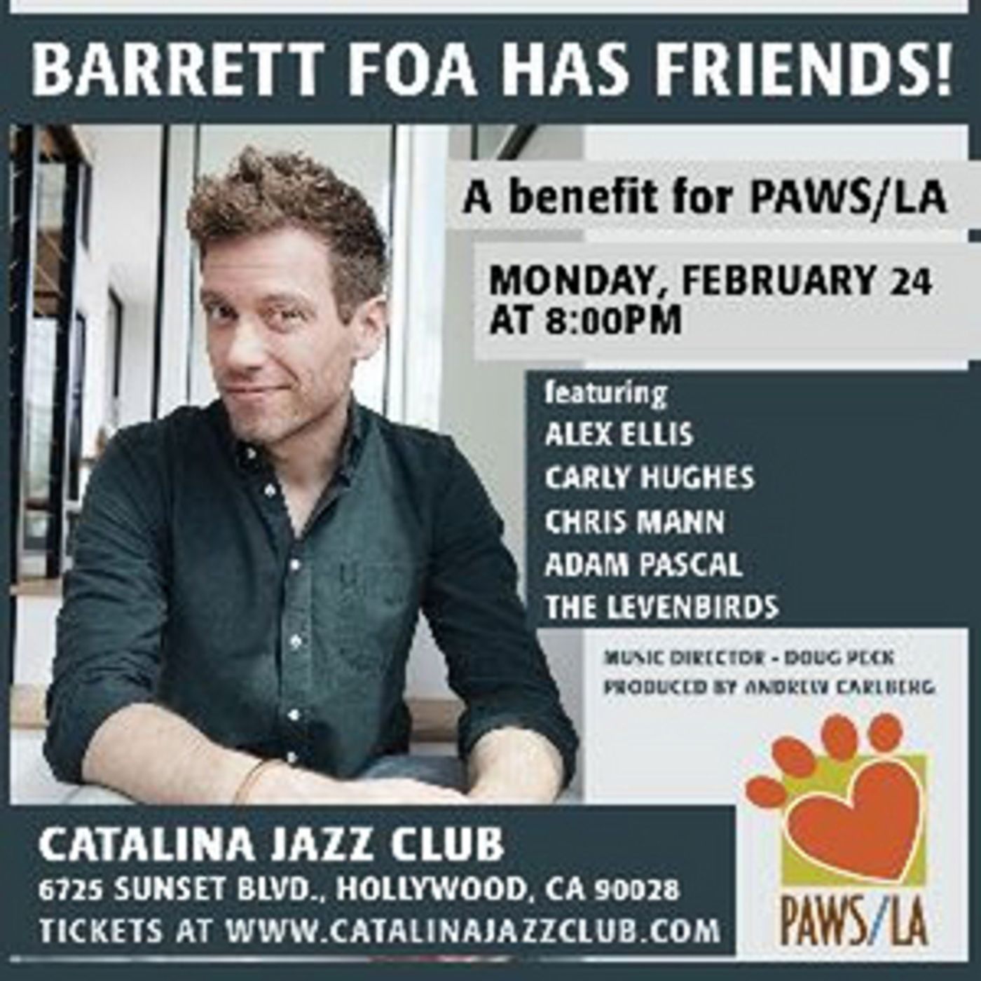 PAWS/LA Will Present a One Night Only Benefit Event BARRETT FOA HAS FRIENDS!  Image