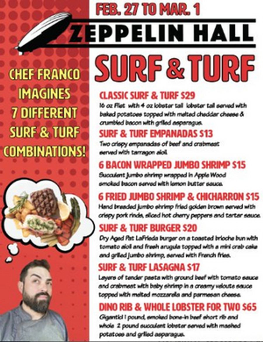 ZEPPELIN HALL in Jersey City Hosts Surf & Turf Fest 2/27 to 3/8 Image