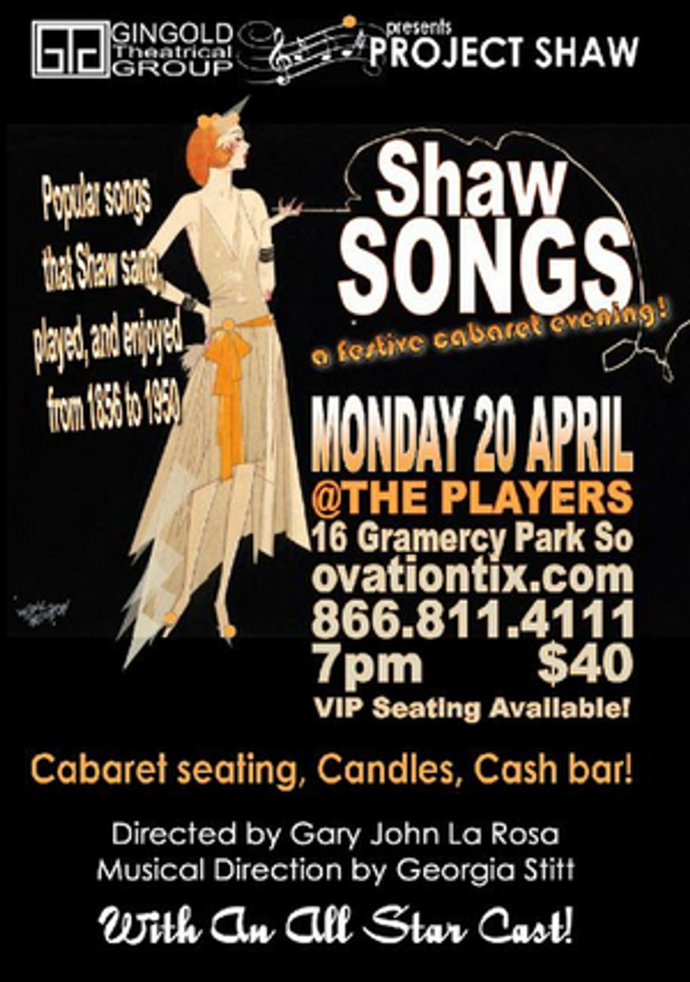 Gingold Theatrical Group Cancels Previously Announced SHAW SONGS @ THE PLAYERS  Image