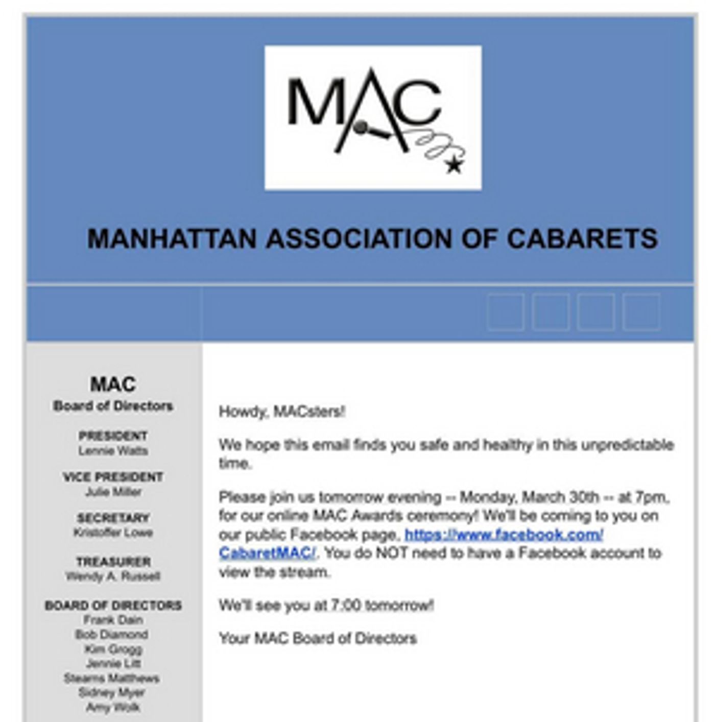 Feature: MAC AWARDS Will Be Announced Live Via Facebook Monday. March 30th at 7 pm  Image