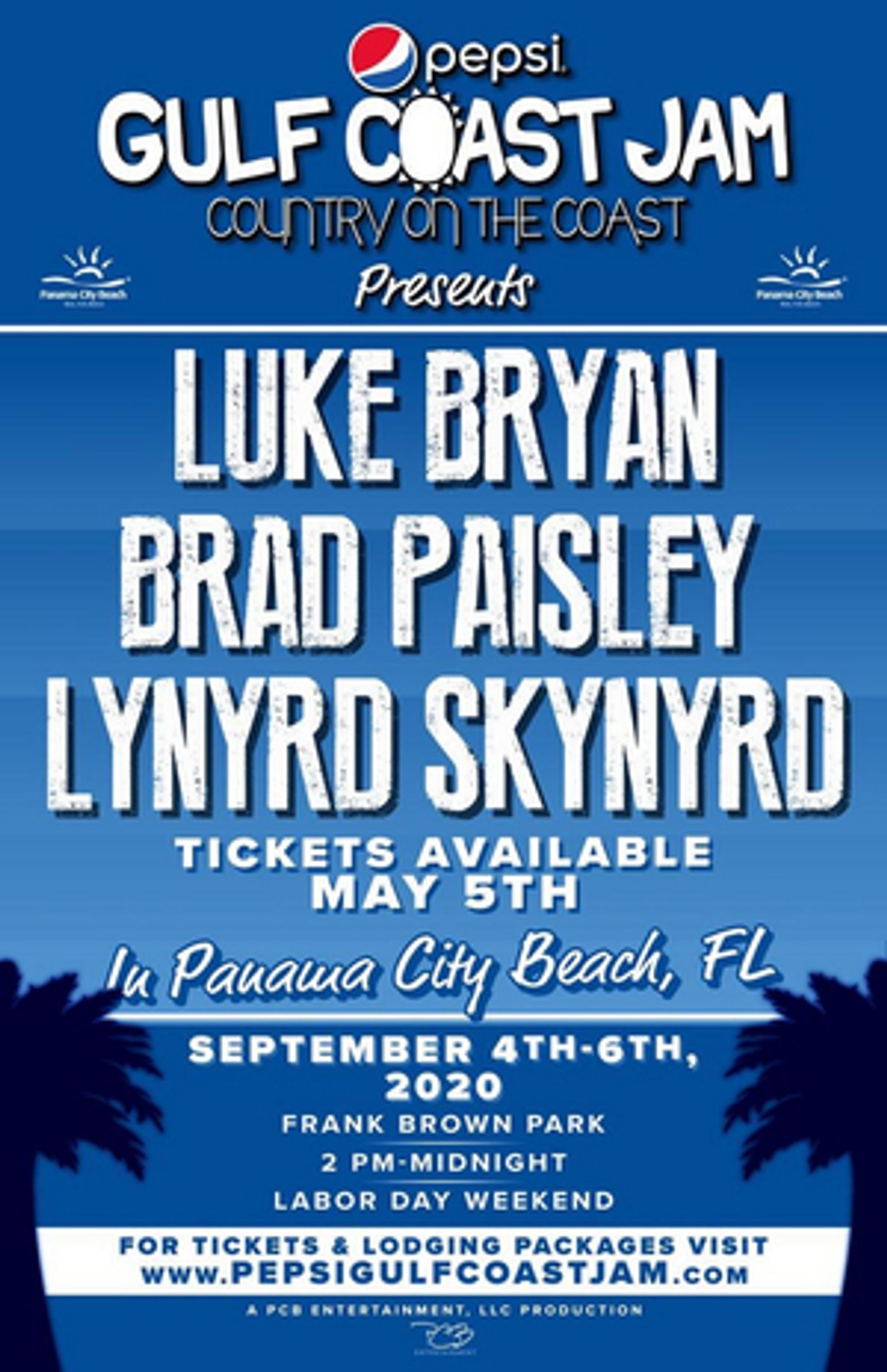 Luke Bryan, Brad Paisley and Lynyrd Skynyrd to Headline 2020 Pepsi Gulf Coast Jam Luke Bryan, Brad Paisley and Lynyrd Skynyrd to Headline 2020 Pepsi Gulf Coast Jam Image