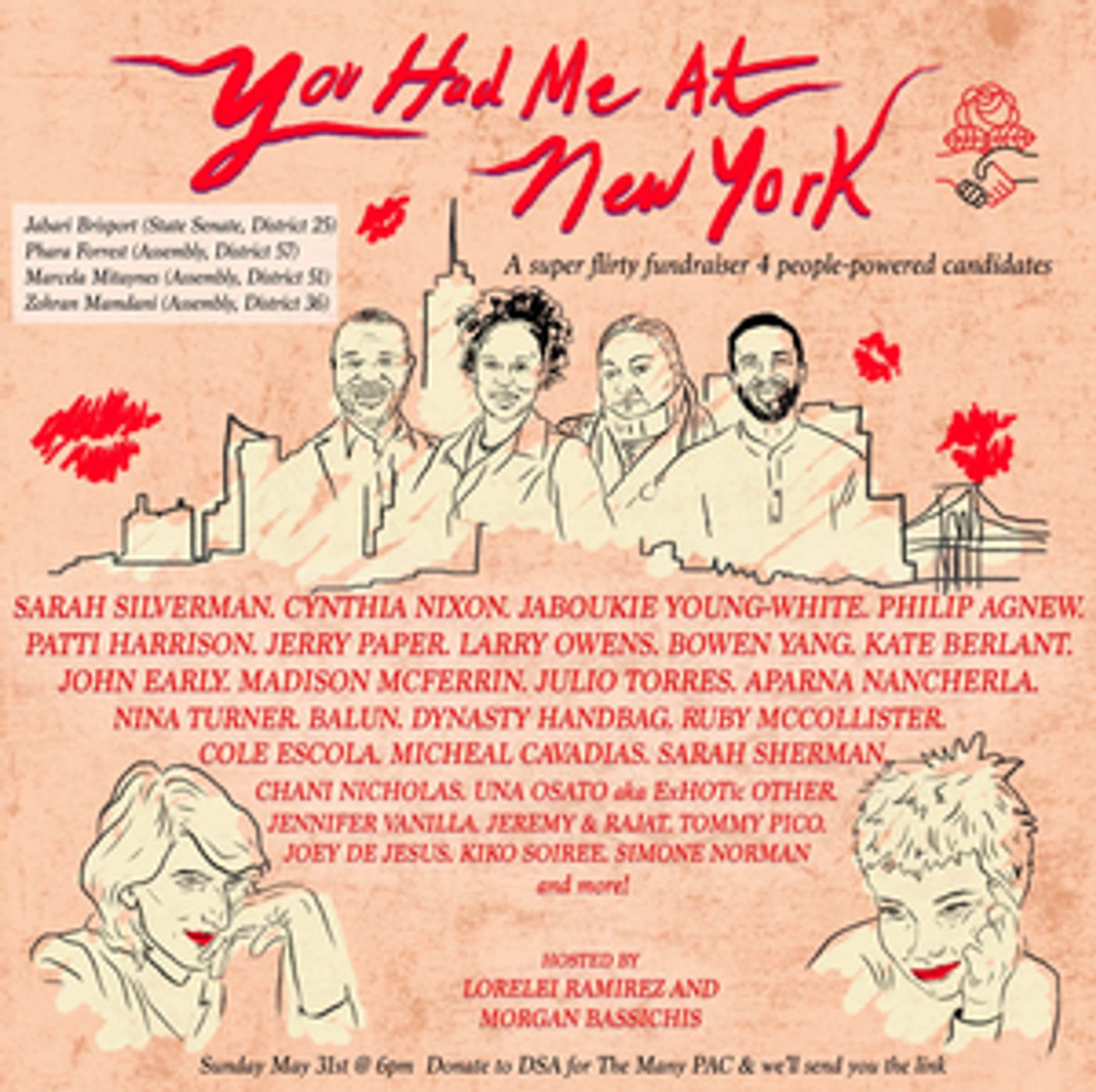Cynthia Nixon, Lorelei Ramirez & Sarah Silverman Organize YOU HAD ME AT NY Fundraiser Cynthia Nixon, Lorelei Ramirez & Sarah Silverman Organize YOU HAD ME AT NY Fundraiser Image