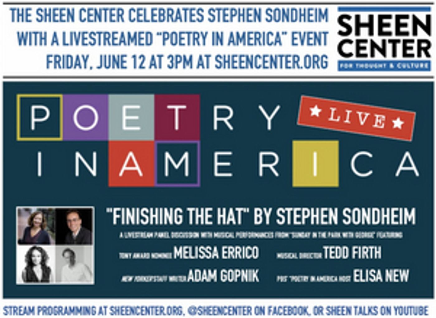 The Sheen Center to Celebrate Sondheim With POETRY IN AMERICA Event Featuring Melissa Melissa Errico and More The Sheen Center to Celebrate Sondheim With POETRY IN AMERICA Event Featuring Melissa Melissa Errico and More Image