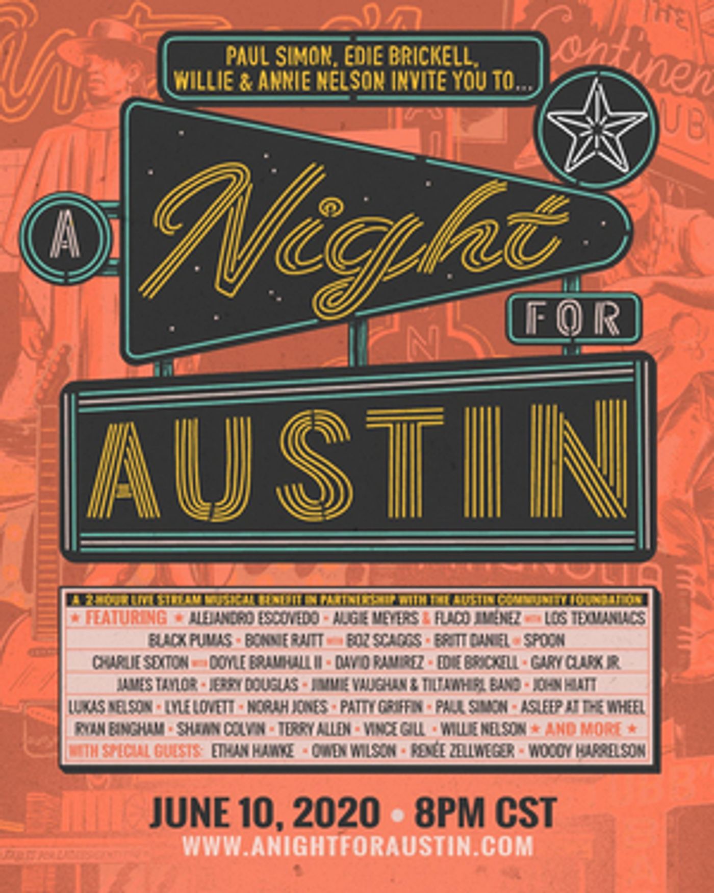 Paul Simon, Owen Wilson, Ethan Hawke, Renee Zellweger, and More Team Up for 'A Night For Austin' Paul Simon, Owen Wilson, Ethan Hawke, Renee Zellweger, and More Team Up for 'A Night For Austin' Image