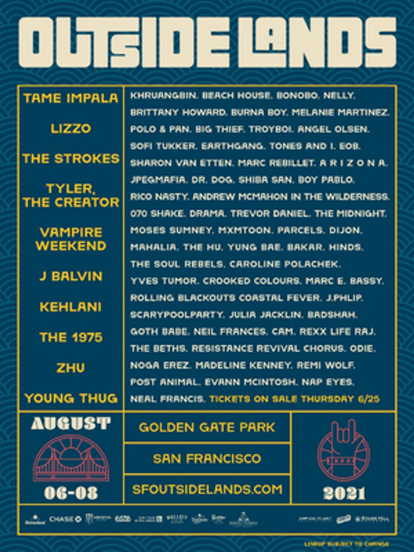 Outside Lands Announces 2021 Lineup Including Lizzo, Tame Impala, The Strokes, and Tyler, The Creator Outside Lands Announces 2021 Lineup Including Lizzo, Tame Impala, The Strokes, and Tyler, The Creator Image