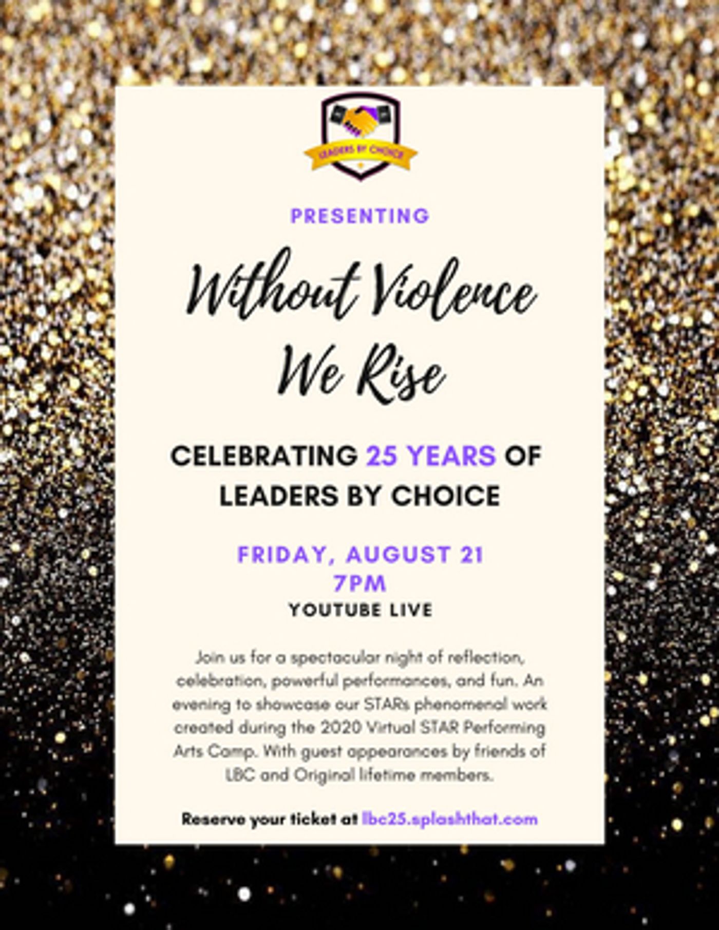 Leaders by Choice Presents WITHOUT VIOLENCE, WE RISE - CELEBRATING 25 YEARS OF LEADERS BY CHOICE  Image