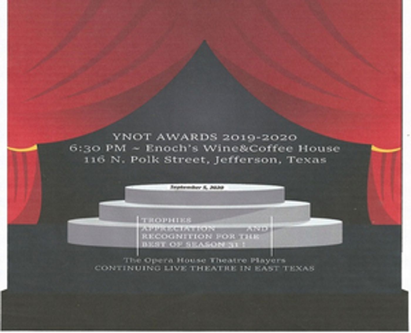 Jefferson Opera House Theatre Players Will Host YNOT Awards on September 5 Jefferson Opera House Theatre Players Will Host YNOT Awards on September 5 Image