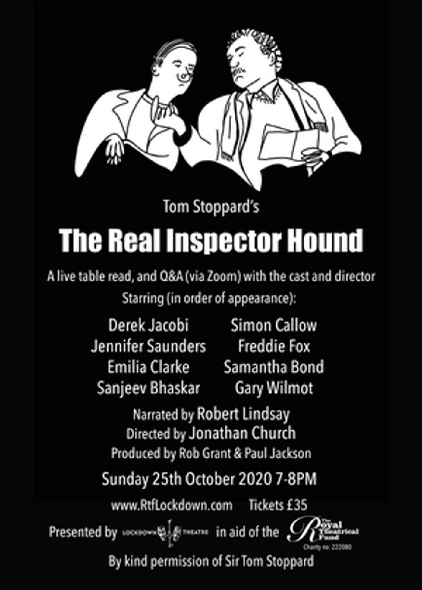 Lockdown Theatre Announces Live Virtual Table Read Of Tom Stoppard's THE REAL INSPECTOR HOUND In Aid Of The Royal Theatrical Fund Lockdown Theatre Announces Live Virtual Table Read Of Tom Stoppard's THE REAL INSPECTOR HOUND In Aid Of The Royal Theatrical Fund Image