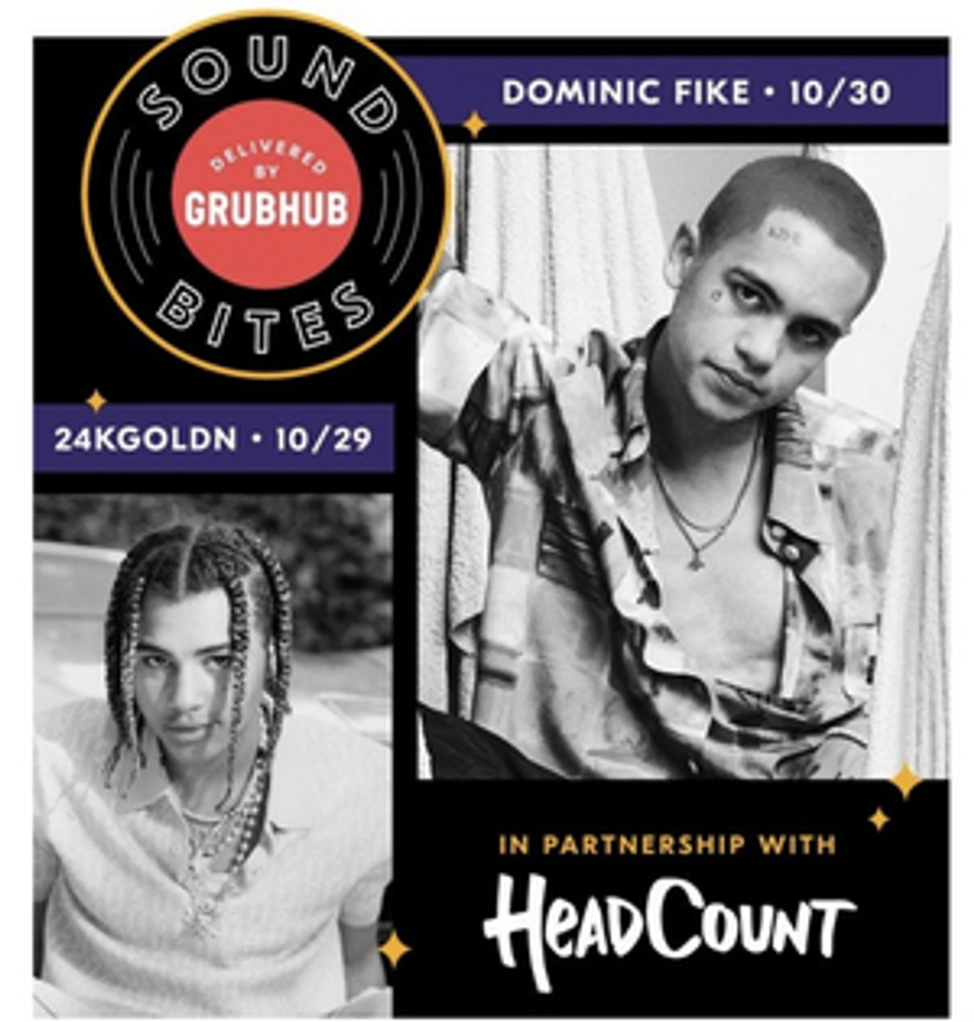 HeadCount & Grubhub Present 'Sound Bites' With 24kGoldn and Dominic Fike  Image