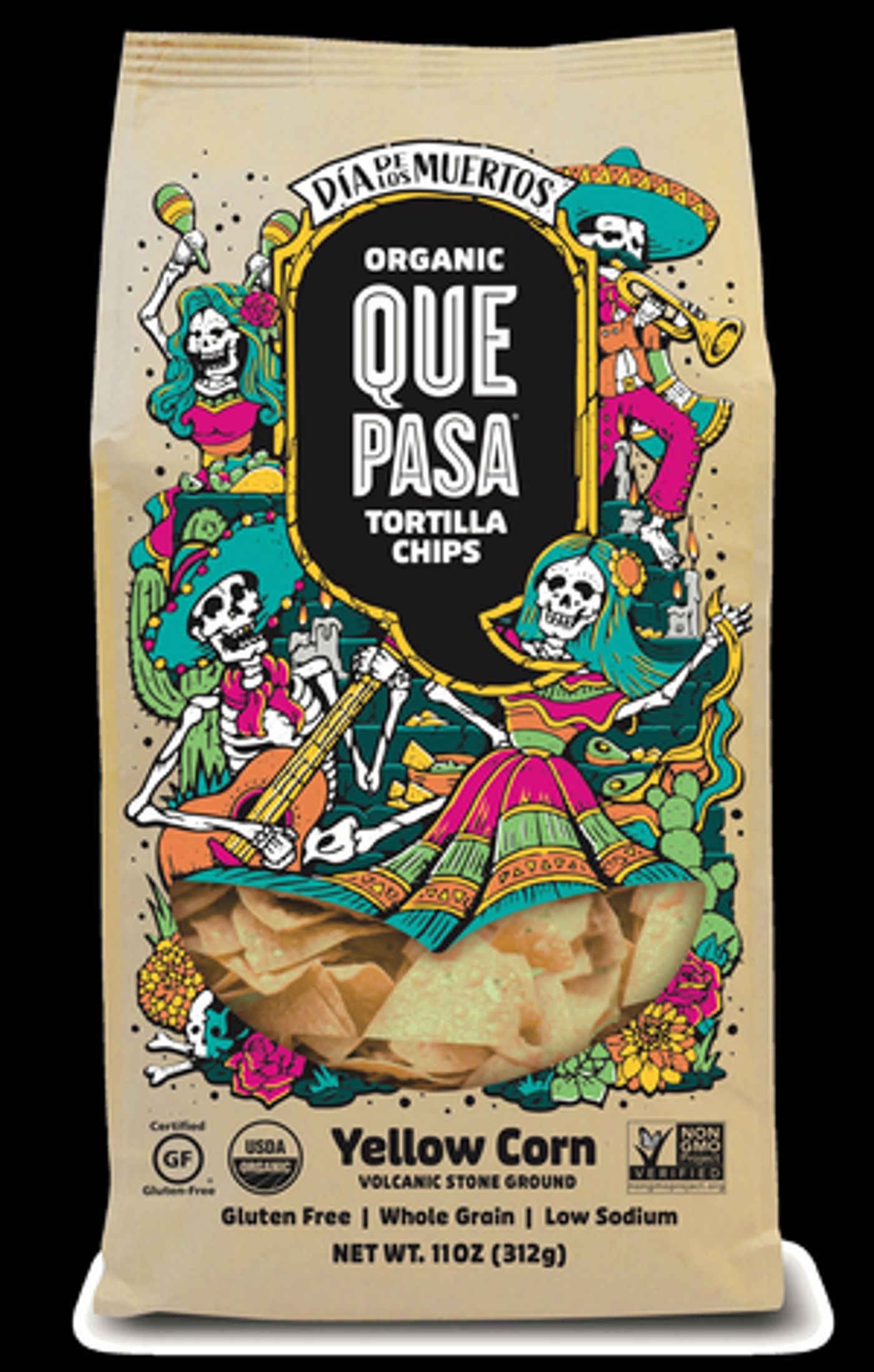 QUE PASA Day of The Dead Yellow Corn Tortilla Chips  Image
