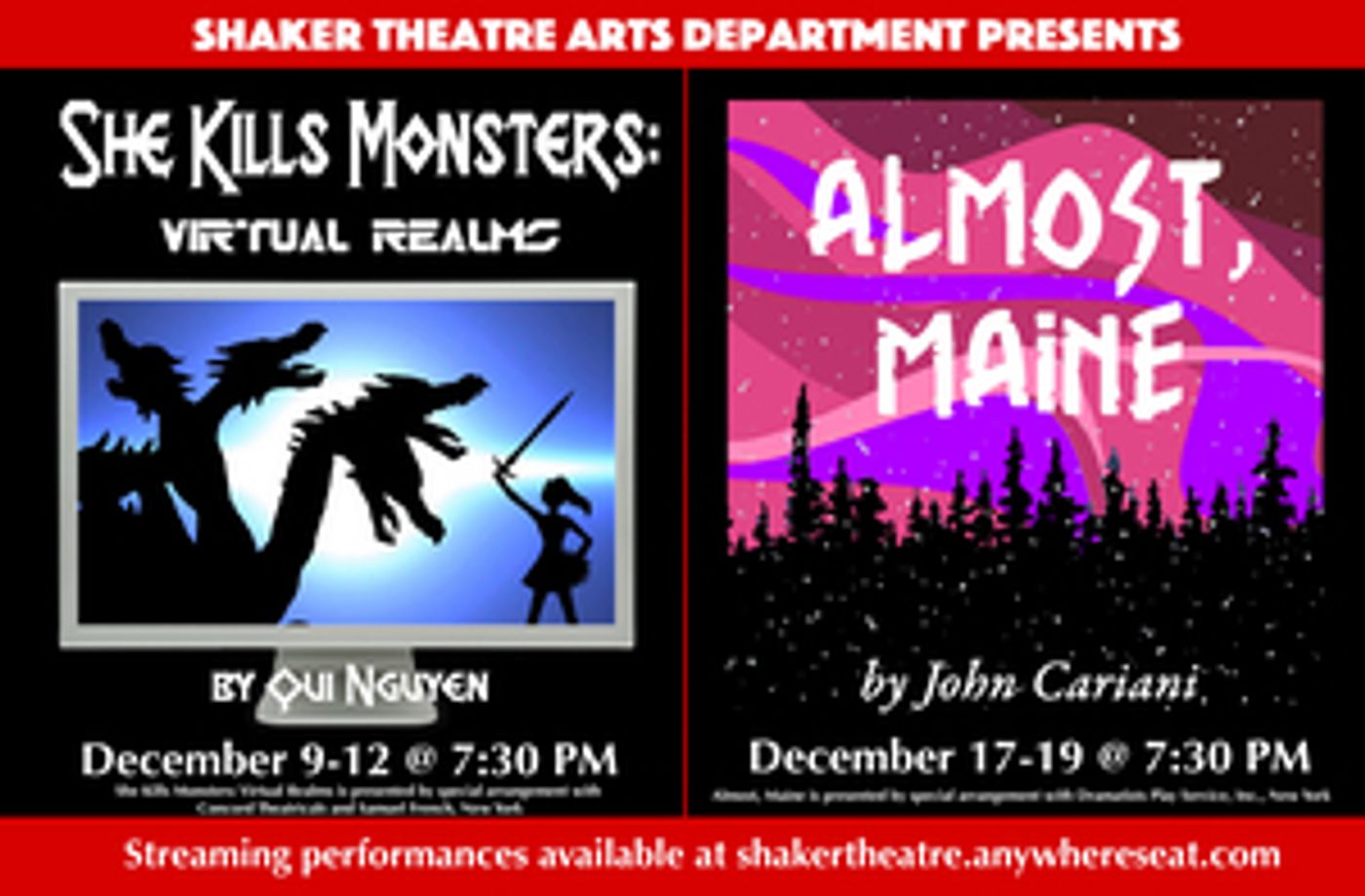 Shaker Theatre Arts Presents Fall 2020 Plays, ALMOST MAINE and SHE KILLS MONSTERS  Image