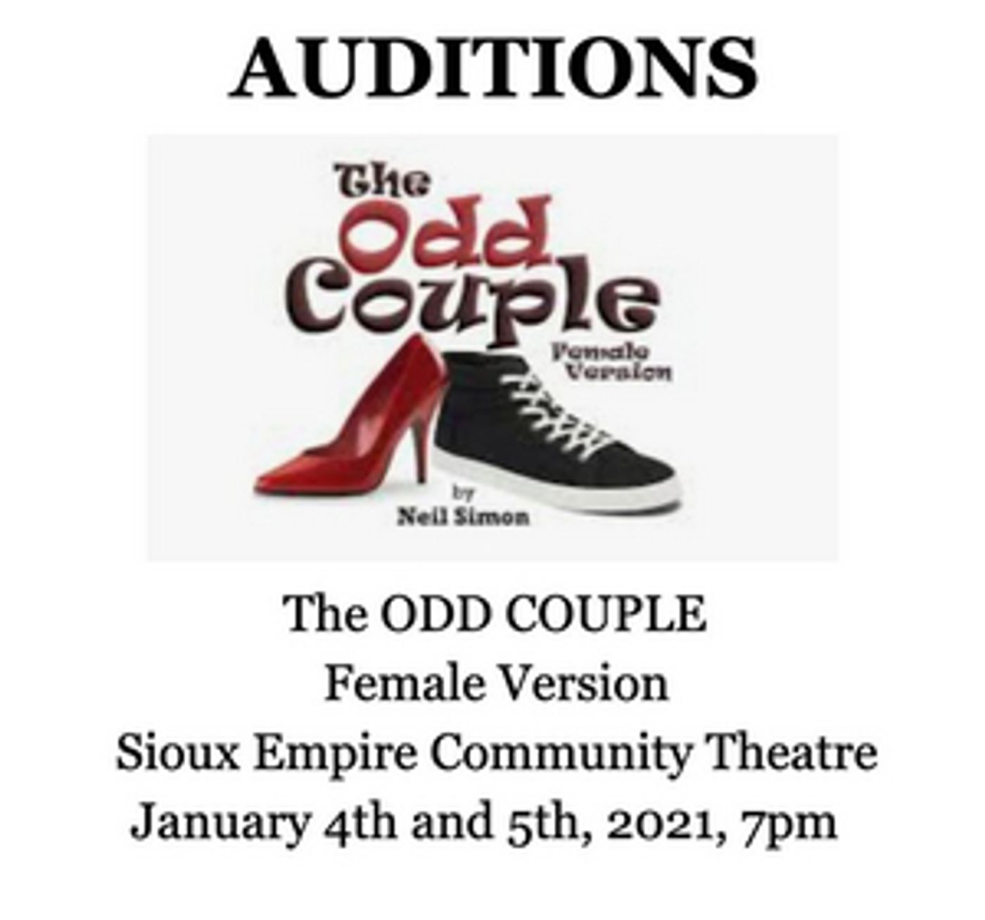 Sioux Empire Community Theatre Announces Auditions for THE ODD COUPLE  Image