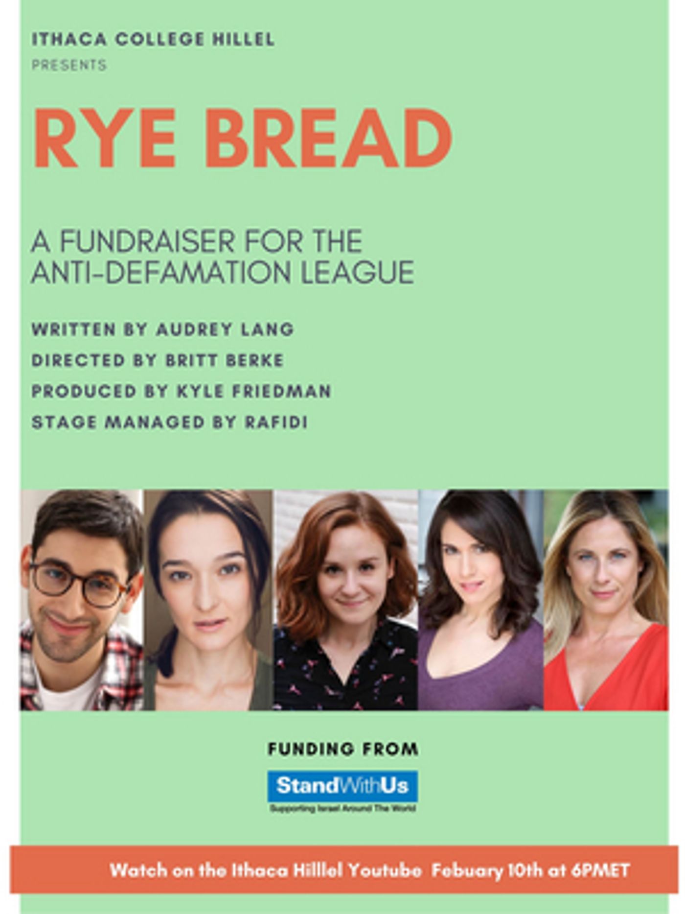 Ithaca College Hillel Presents RYE BREAD, A Virtual Reading To Benefit The Anti-Defamation League  Image