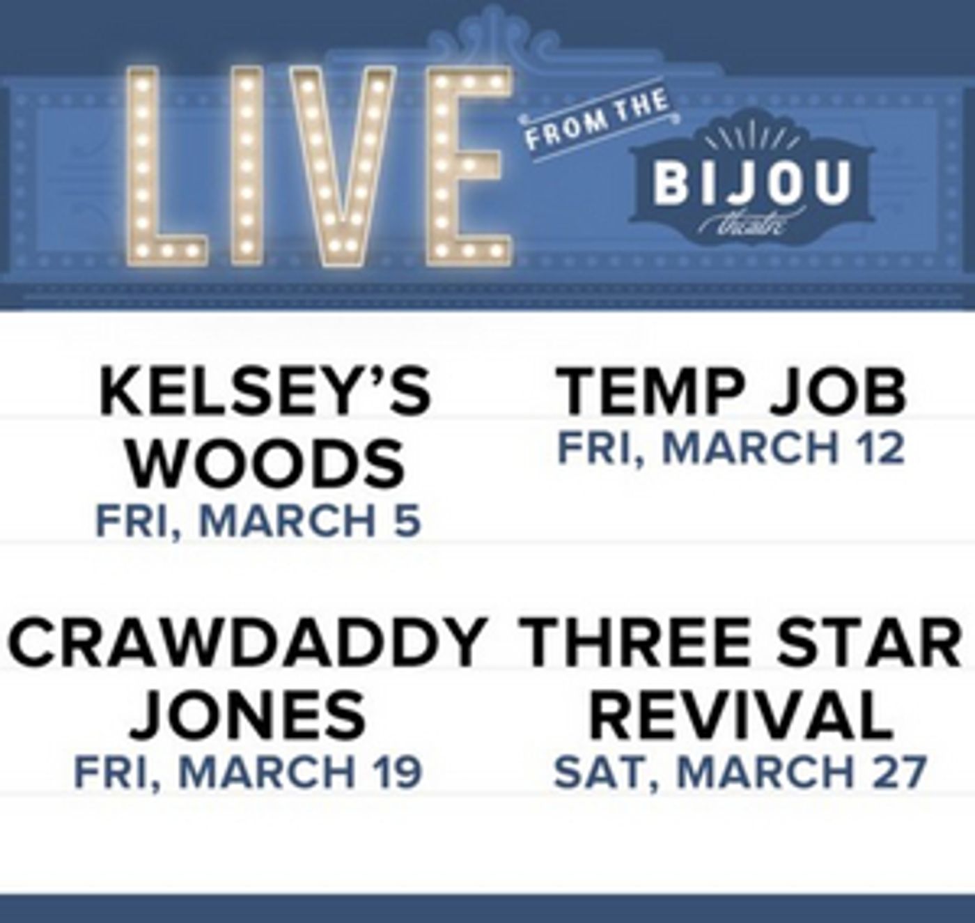 Bijou Theater Announces Live Performance Series, LIVE FROM THE BIJOU Bijou Theater Announces Live Performance Series, LIVE FROM THE BIJOU Image
