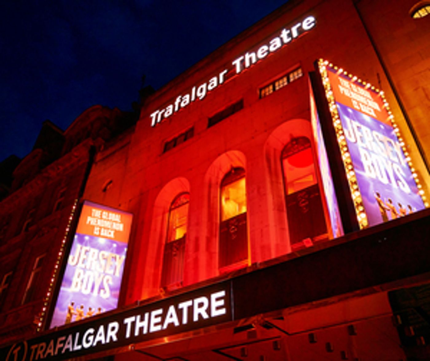 Trafalgar Theatre Lights Up in Red to Mark Year Anniversary That Theatres Went Dark Trafalgar Theatre Lights Up in Red to Mark Year Anniversary That Theatres Went Dark Image