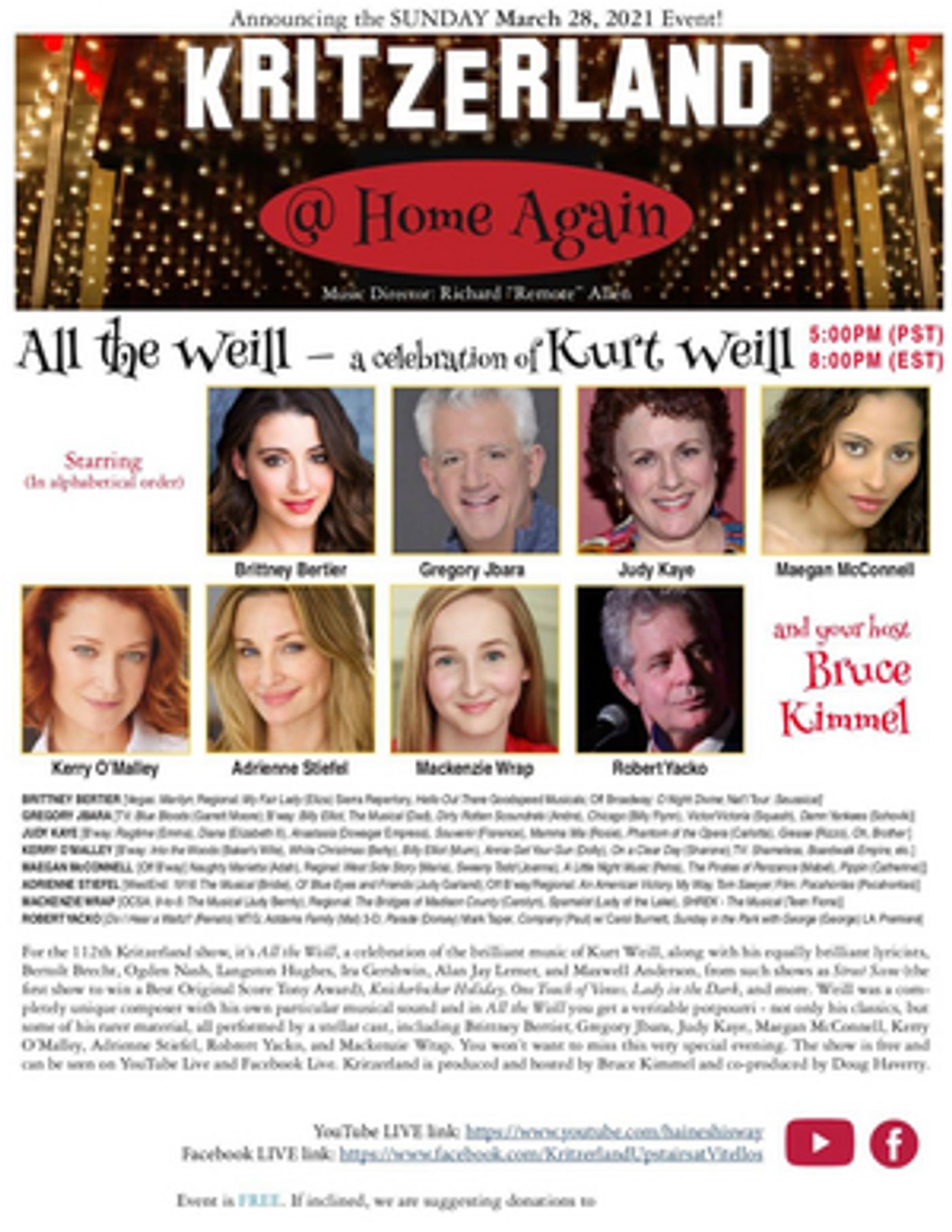 Kritzerland Announces Virtual Concert ALL THE WEILL  Image