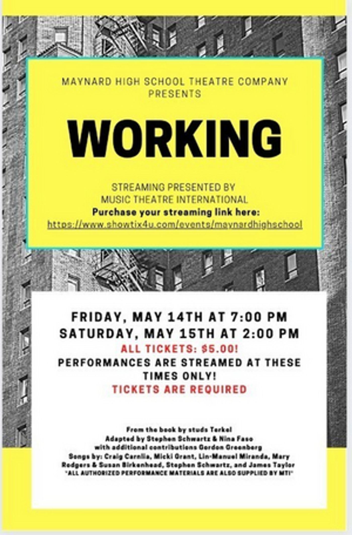 Maynard High Will Present Spring Musical WORKING This Weekend  Image