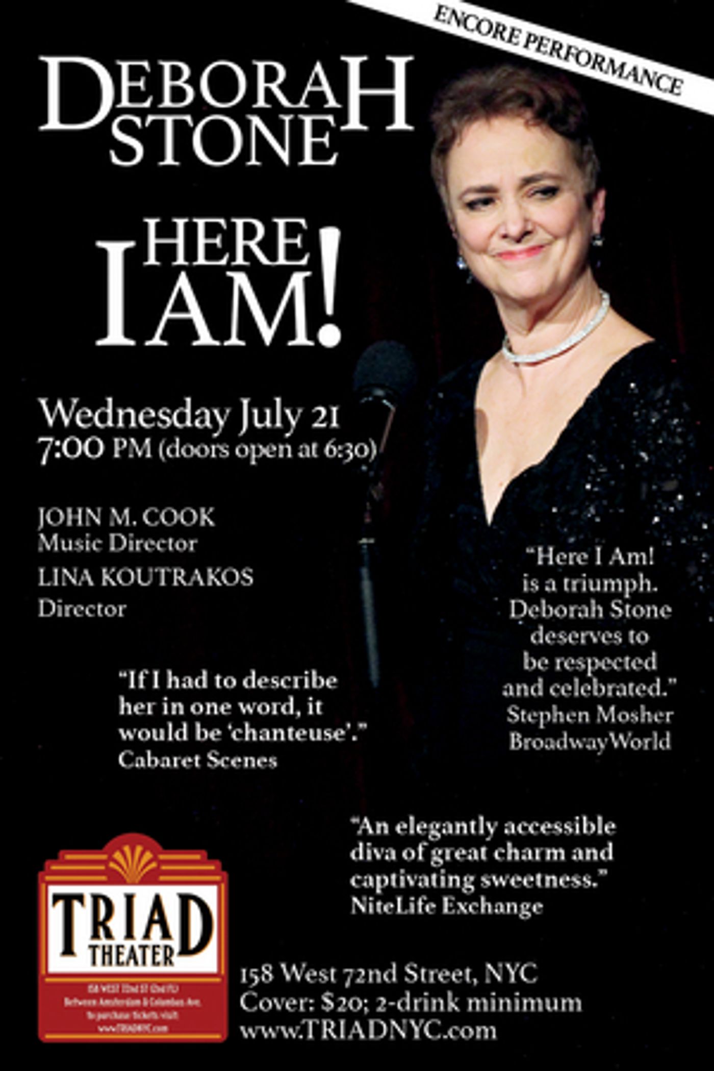Deborah Stone comes to The Triad Theater With an Encore Performance of HERE I AM! in July  Image