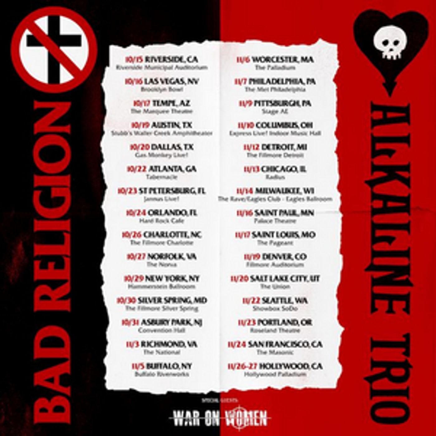 Bad Religion & Alkaline Trio Announce Rescheduled Co-Headline Tour  Image