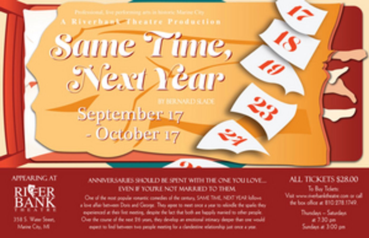 SAME TIME, NEXT YEAR Comes to Riverbank Theatre SAME TIME, NEXT YEAR Comes to Riverbank Theatre Image